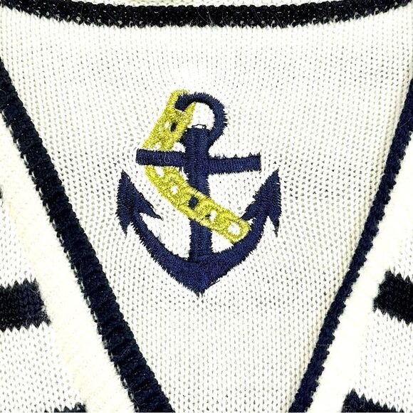 Alfred Dunner White Blue Stripe Anchor Embroidered Neck Retro Fisherman Sweater - Picture 13 of 14